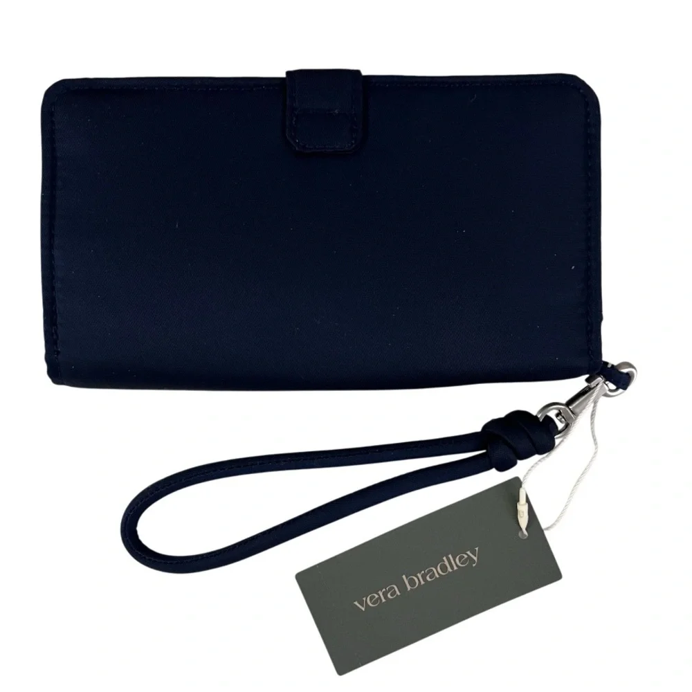 NWT Vera Bradley Phone Wristlet Multipocket Wallet Removable Strap Navy Blue Tan